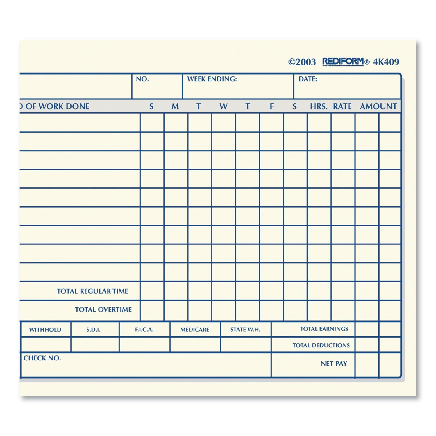 Rediform Weekly Employee Time Cards, One Side, 4.25 x 7, 100/Pad
