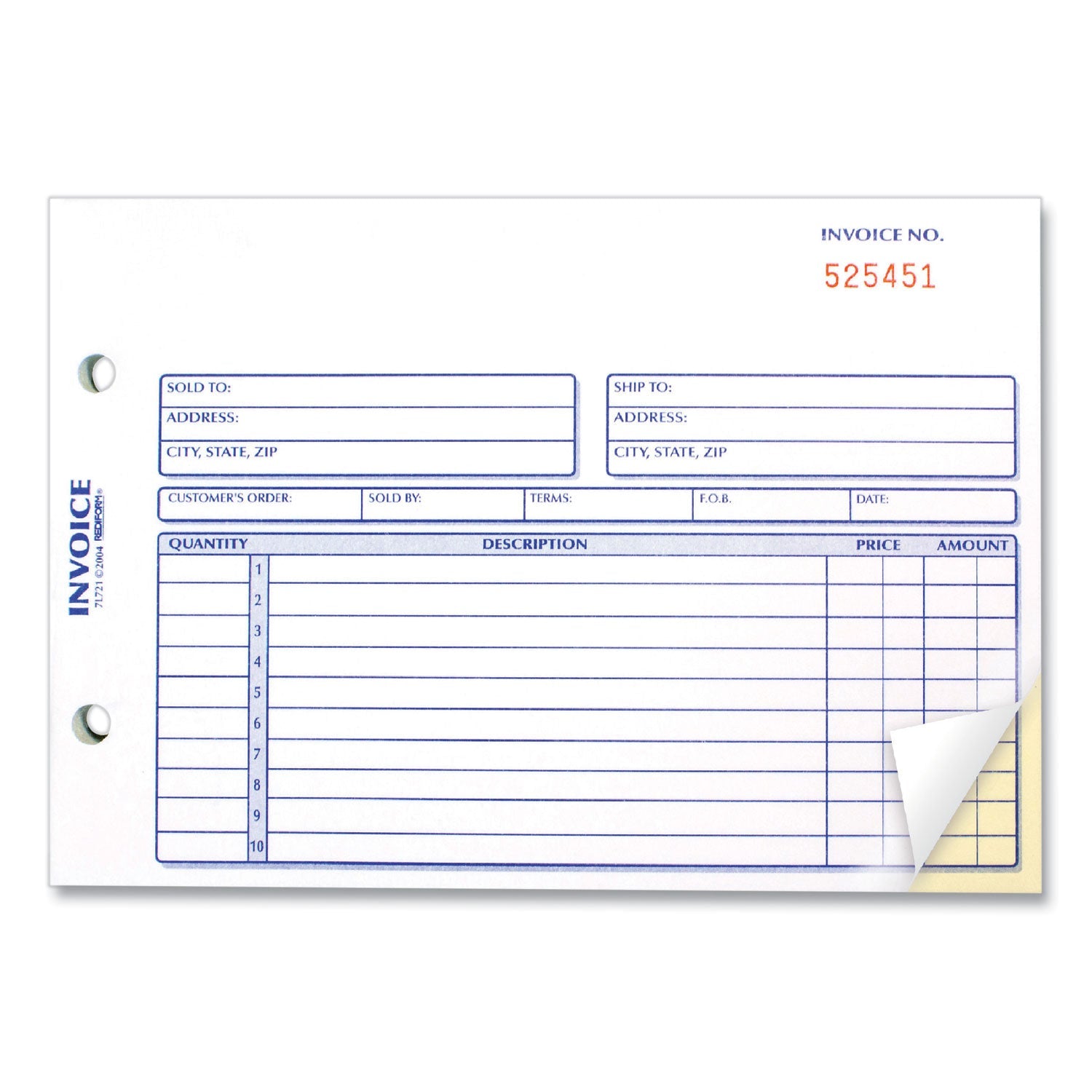 Rediform Invoice Book, Two-Part Carbonless, 5.5 x 7.88, 1/Page, 50 Forms