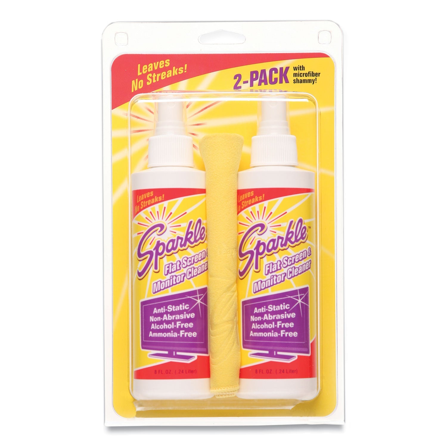 Sparkle Flat Screen and Monitor Cleaner, Pleasant Scent, 8 oz Bottle, 2/Pack
