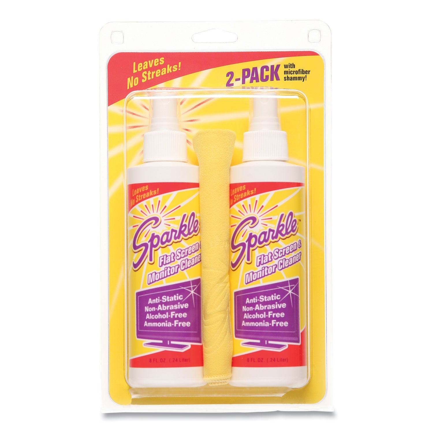 Sparkle Flat Screen and Monitor Cleaner, Pleasant Scent, 8 oz Bottle, 2/Pack