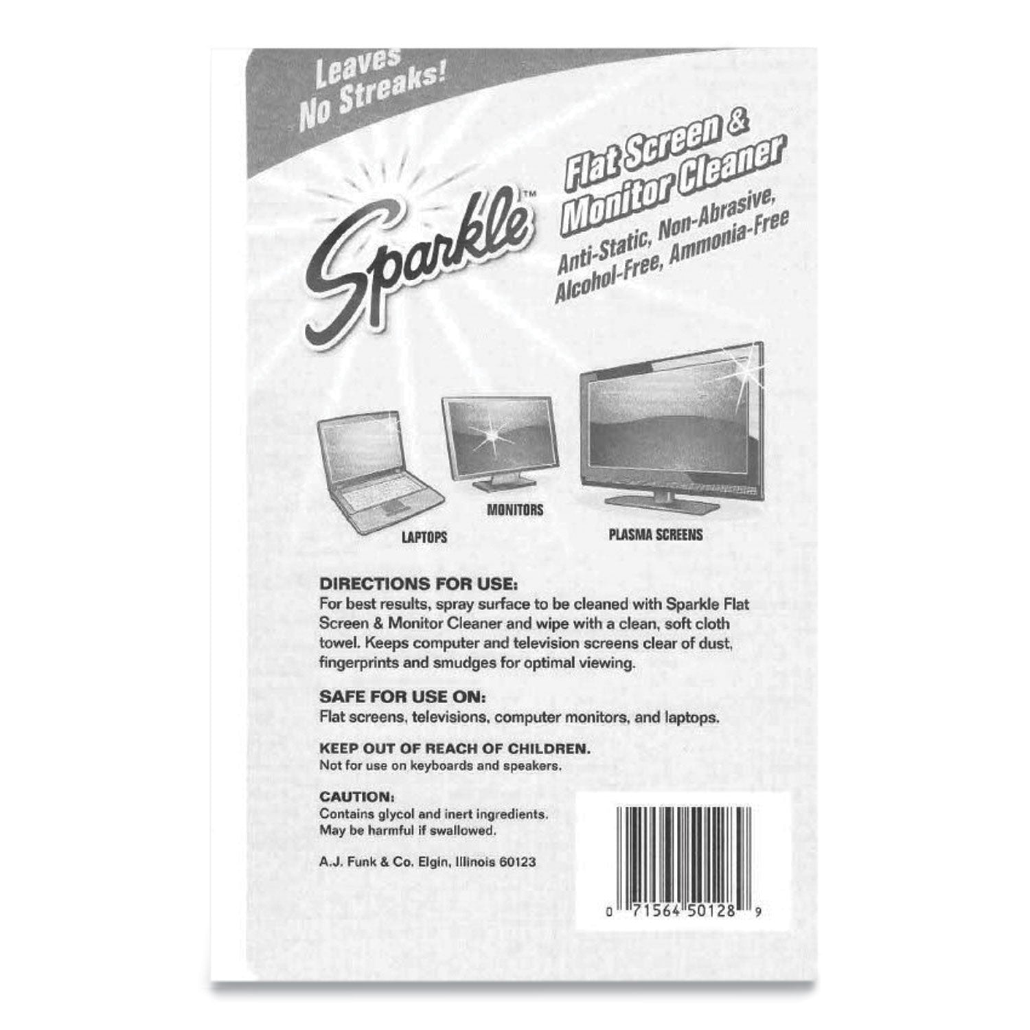 Sparkle Flat Screen and Monitor Cleaner, Pleasant Scent, 8 oz Bottle, 2/Pack