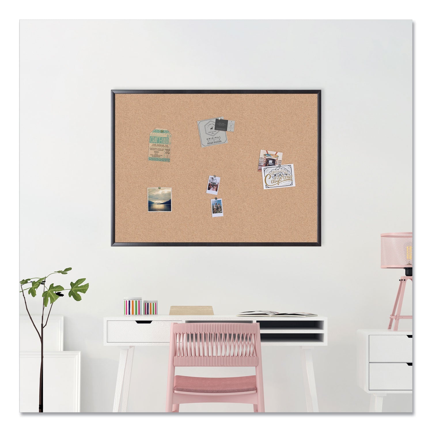 U Brands Cork Bulletin Board, 48 x 36, Natural Surface, Black Frame