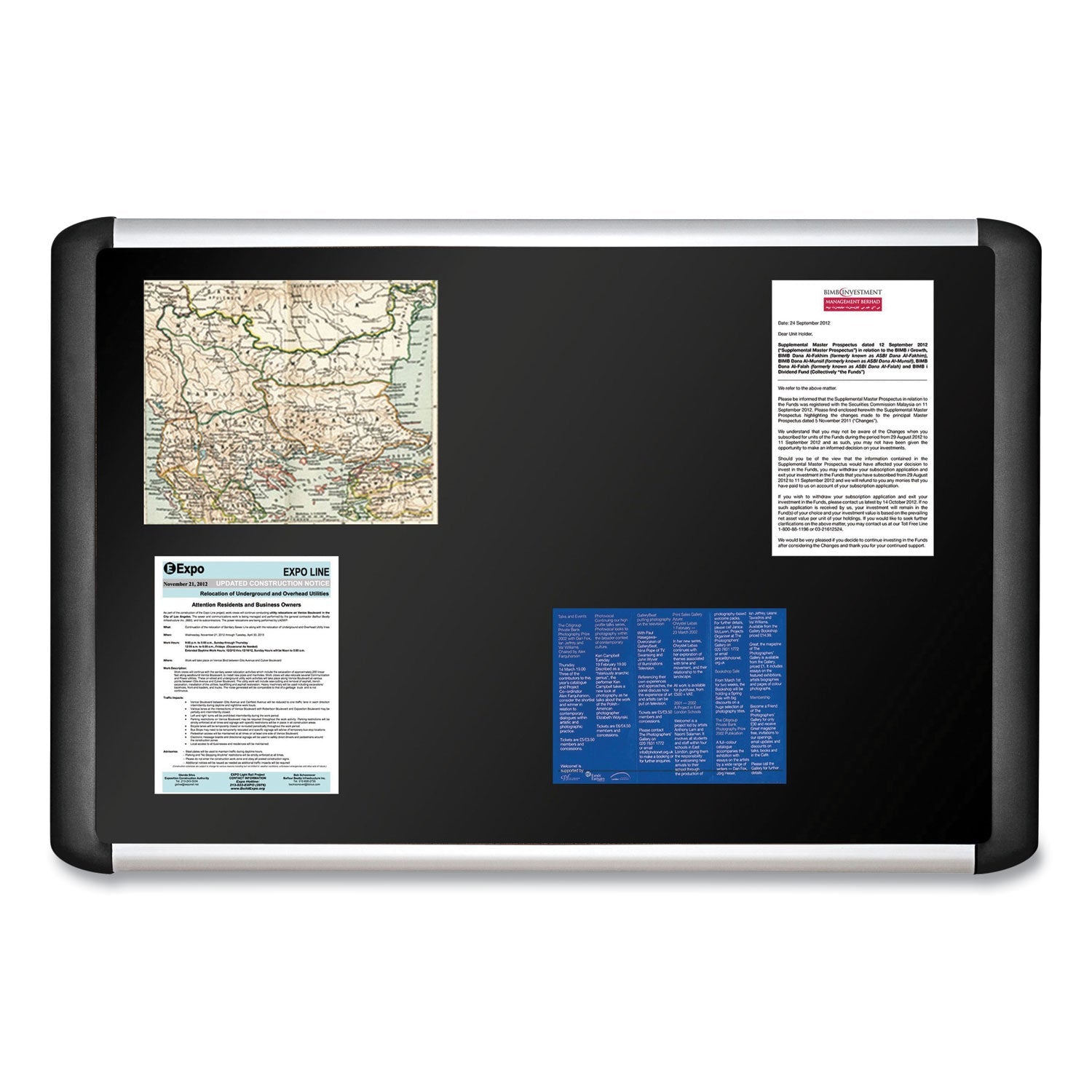 MasterVision Black fabric bulletin board, 96 x 48, Silver/Black
