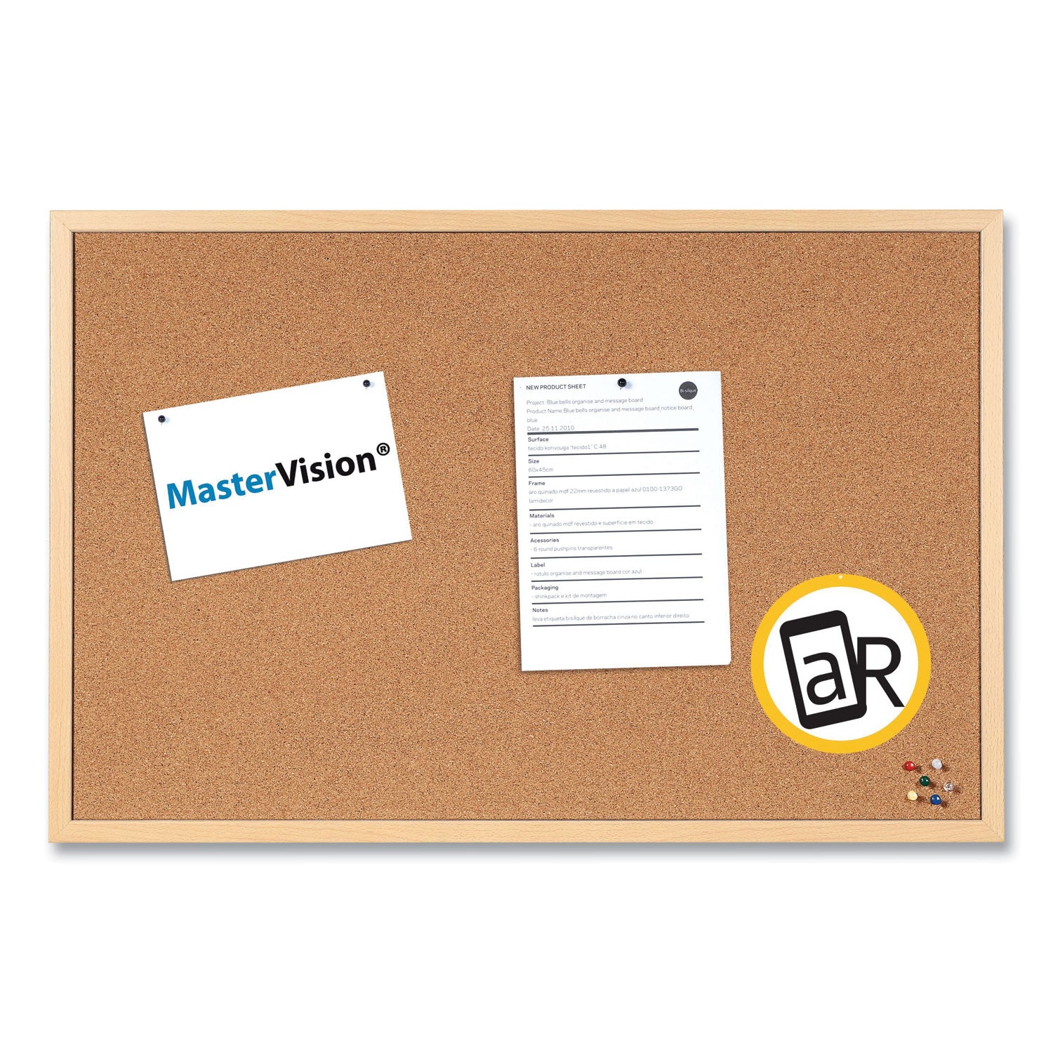 MasterVision Value Cork Bulletin Board with Oak Frame, 36 x 48, Natural