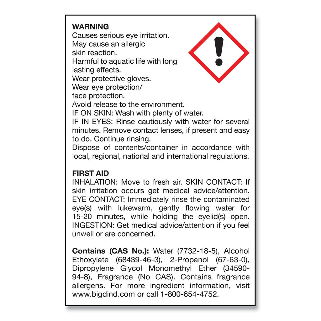 Big D Industries Water-Soluble Deodorant, Lemon Scent, 1 gal Bottle, 4/Carton