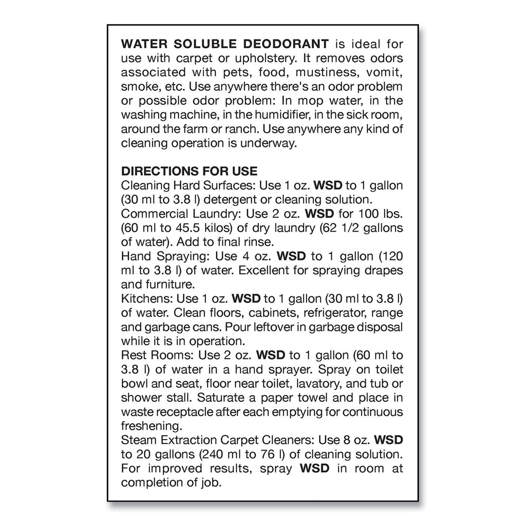 Big D Industries Water-Soluble Deodorant, Lemon Scent, 1 gal Bottle, 4/Carton