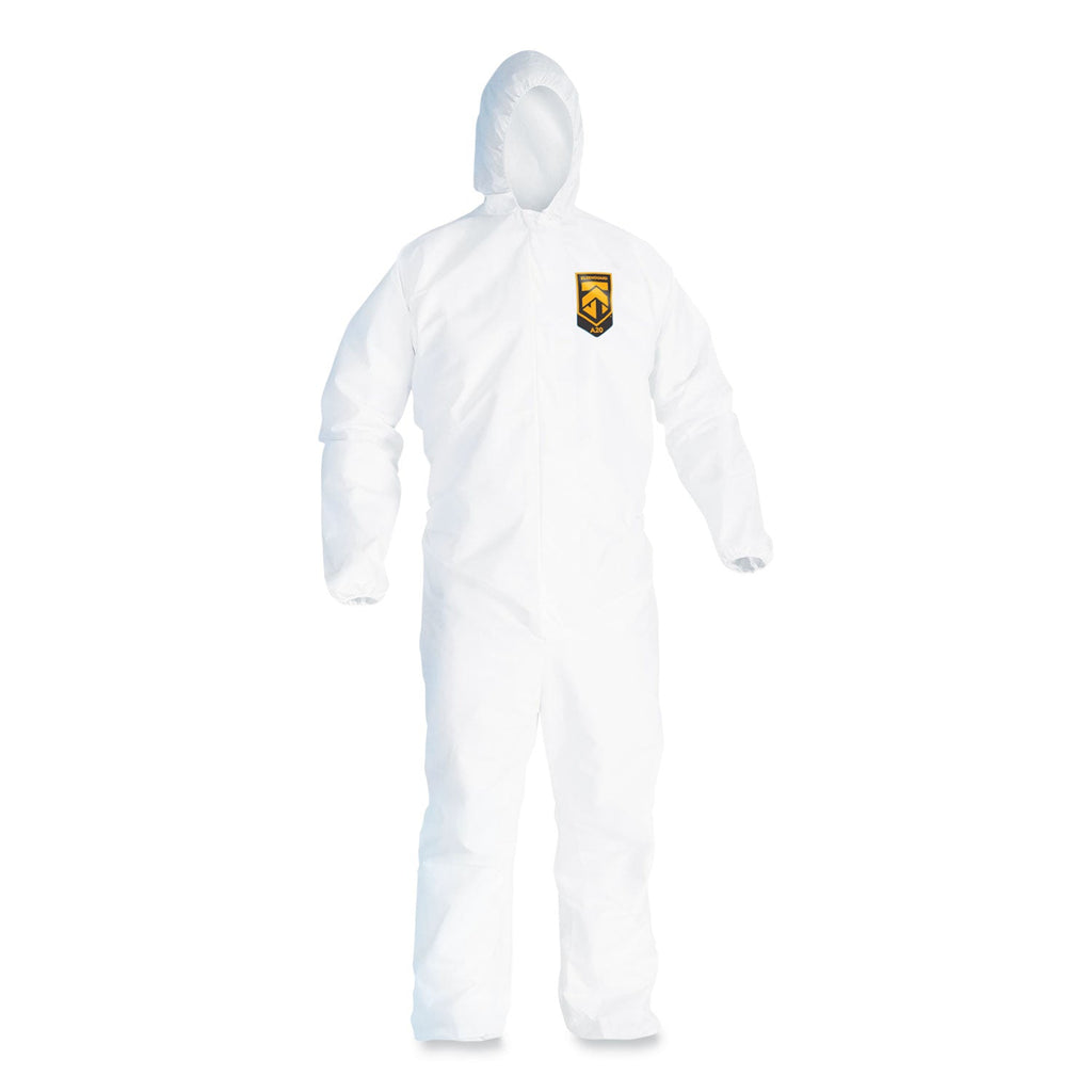 KleenGuard A20 Breathable Particle Protection Coveralls, Elastic Back, Hood, Medium, White, 24/Carton