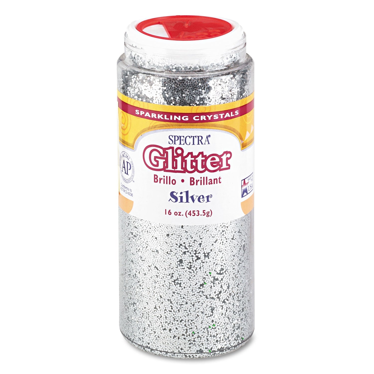 Pacon Spectra Glitter, 0.04 Hexagon Crystals, Silver, 16 oz Shaker-Top Jar