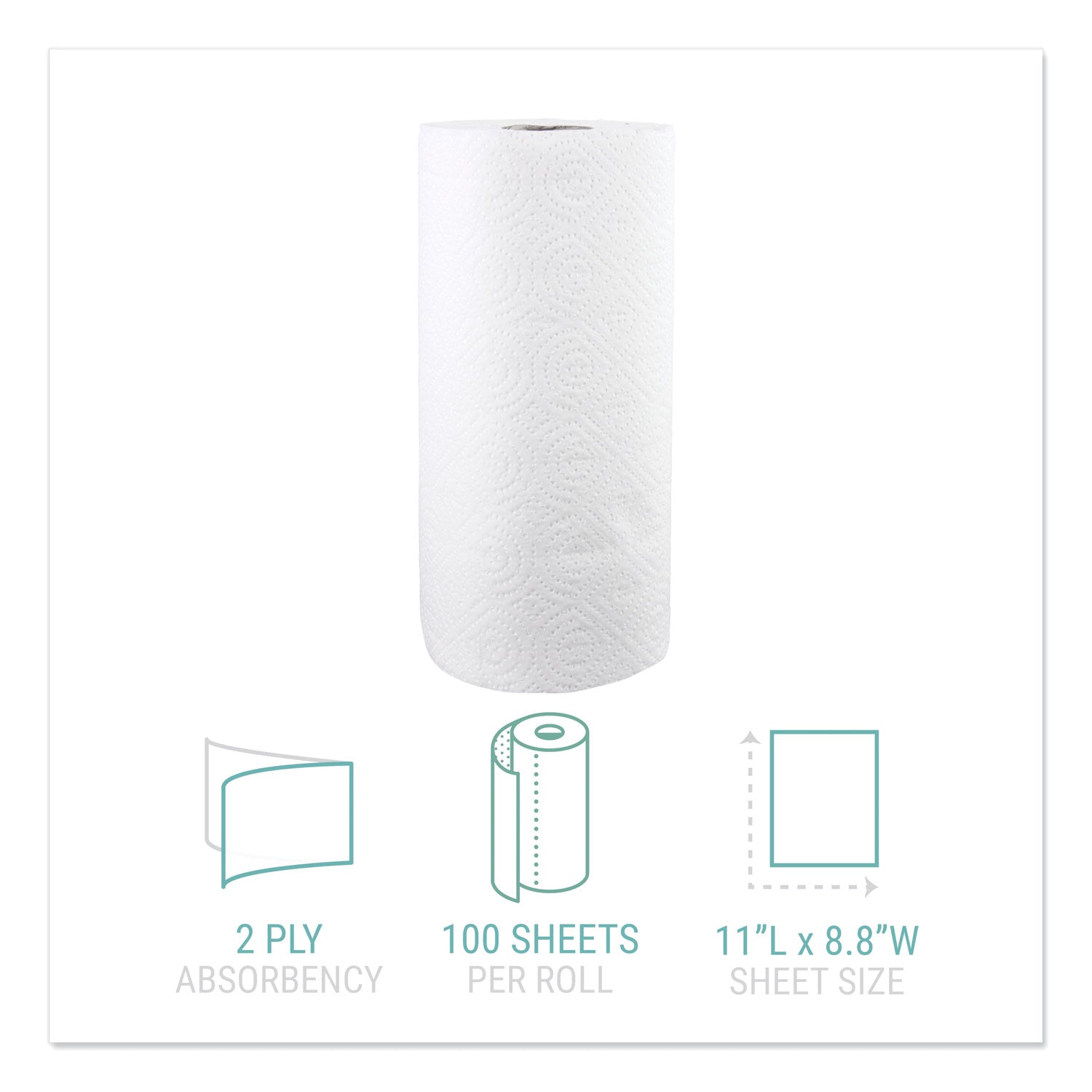 Windsoft Kitchen Roll Towels, 2-Ply, 11 x 8.8, White, 100/Roll