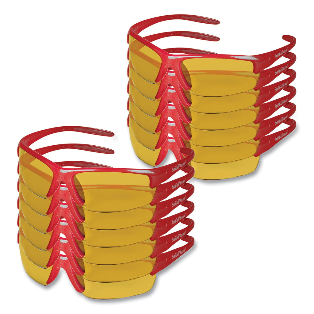 KleenGuard Equalizer Safety Glasses, Red Frames, Amber/Yellow Lens, 12/Box