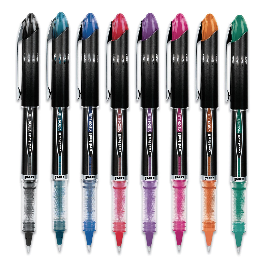 uniball VISION ELITE Roller Ball Pen, Stick, Micro 0.5 mm, Assorted Ink Colors, Black Barrel