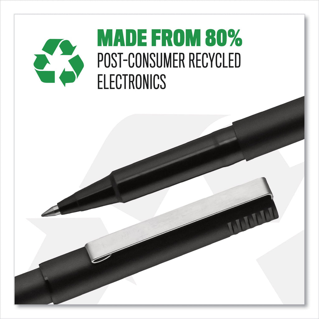 uniball Roller Ball Pen, Stick, Micro 0.5 mm, Black Ink, Black Matte Barrel, 36/Pack