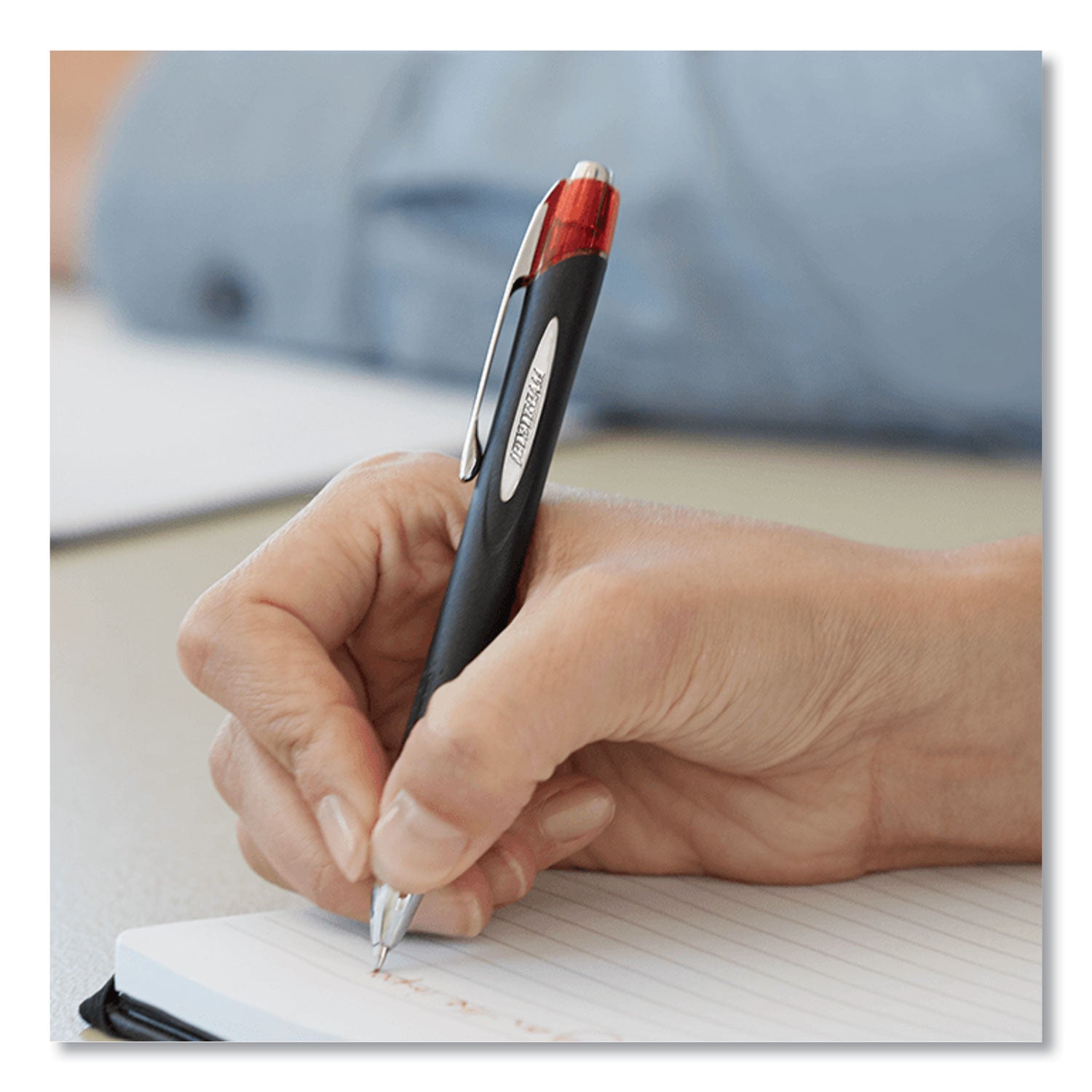 uniball Jetstream Retractable Ballpoint Pen, Fine 0.7 mm, Black Ink, Blue Barrel