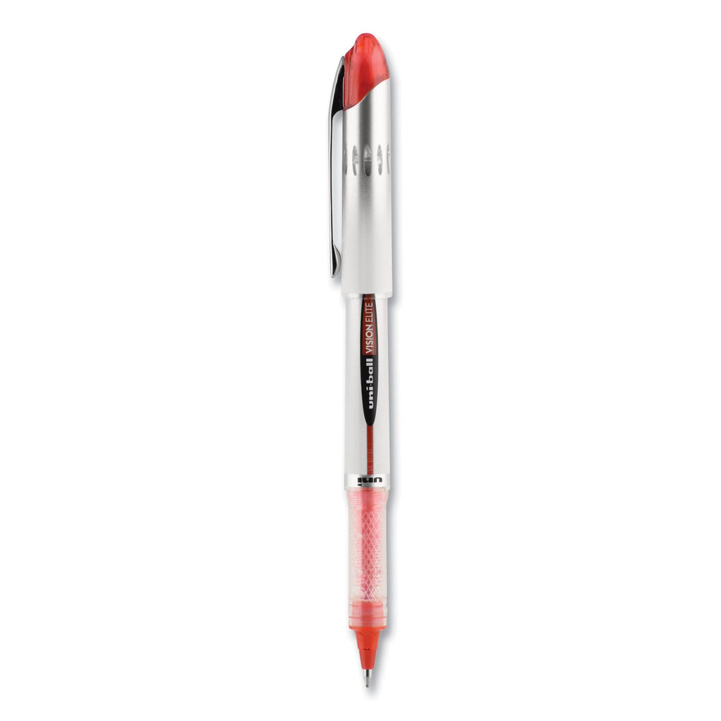 uniball VISION ELITE Roller Ball Pen, Stick, Bold 0.8 mm, Red Ink, White/Red Barrel