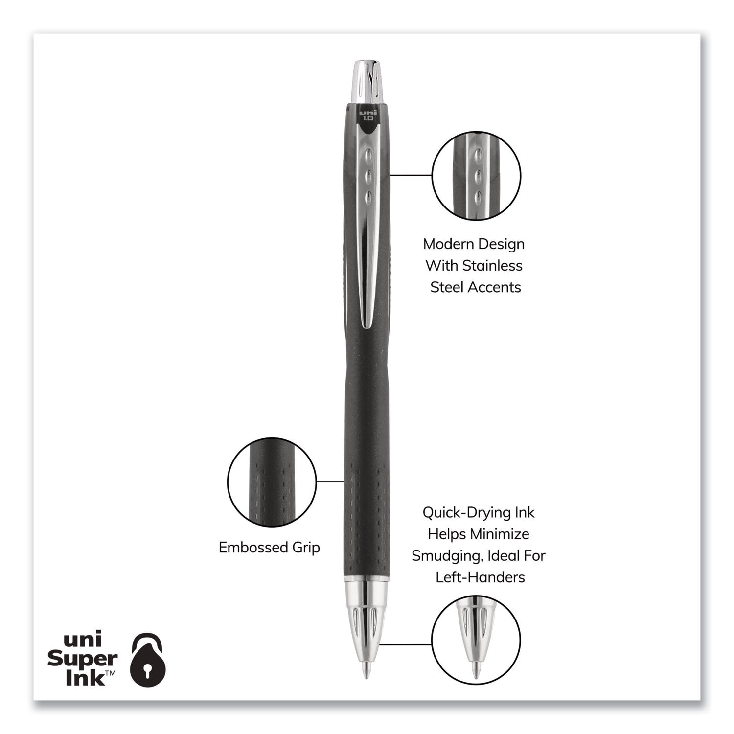 uniball Jetstream Retractable Ballpoint Pen, Fine 0.7 mm, Black Ink, Blue Barrel