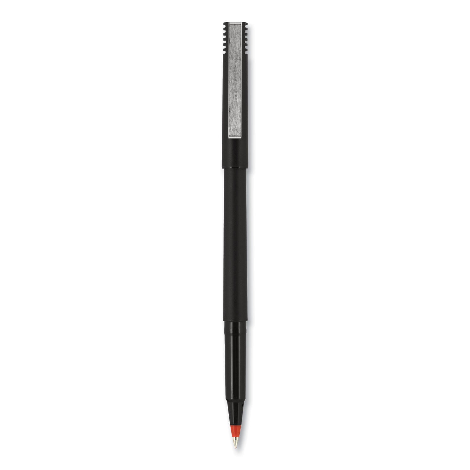 uniball Roller Ball Pen, Stick, Micro 0.5 mm, Red Ink, Black Matte Barrel, Dozen