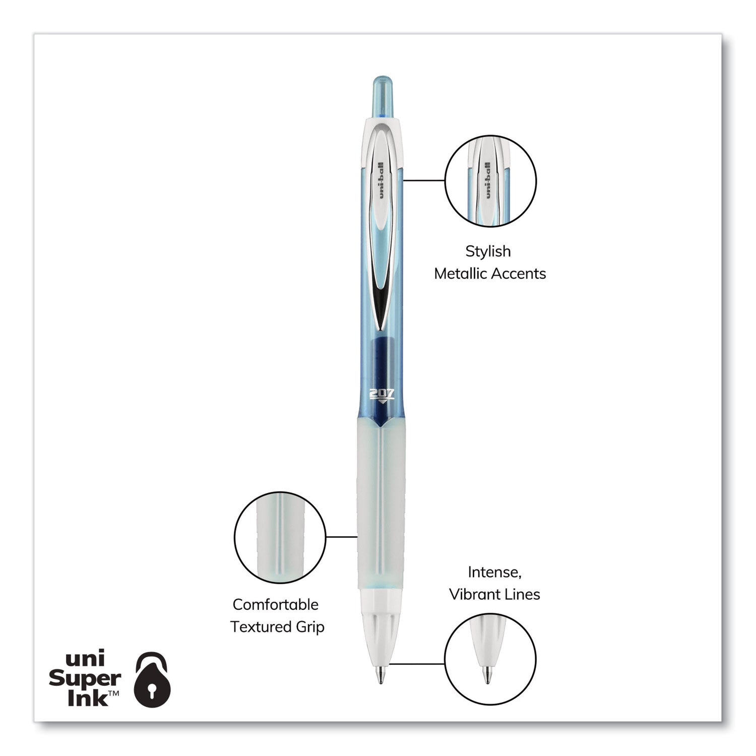 uniball Signo 207 Gel Pen, Retractable, Medium 0.7 mm, Assorted Ink and Barrel Colors, 8/Pack