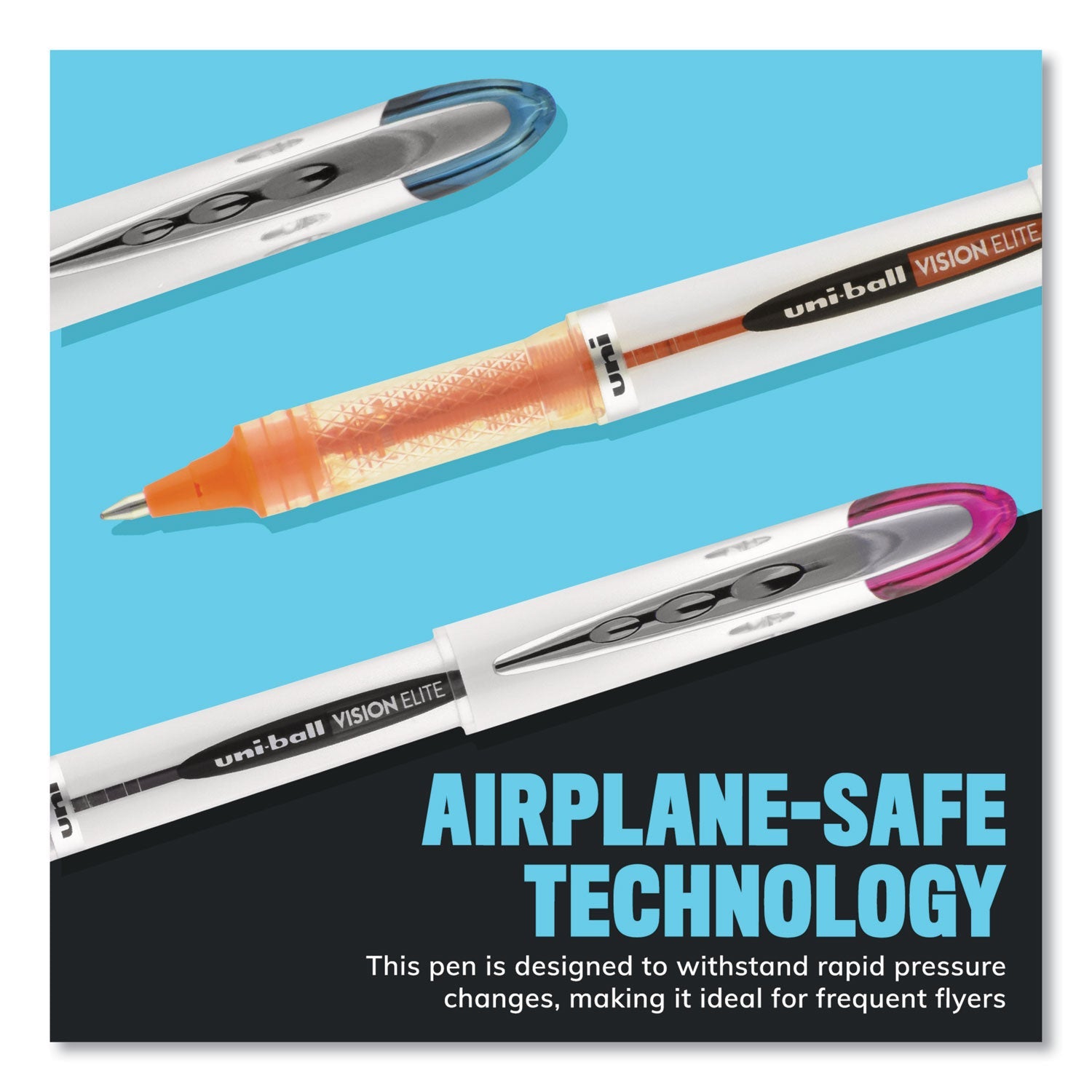 uniball VISION ELITE Roller Ball Pen, Stick, Micro 0.5 mm, Assorted Ink Colors, Black Barrel