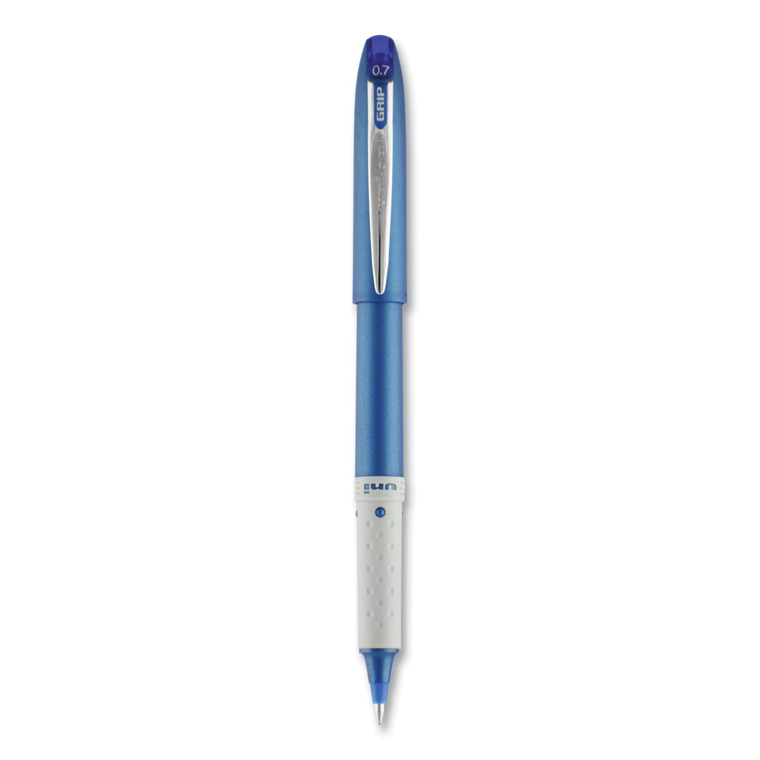uniball Grip Roller Ball Pen, Stick, Fine 0.7 mm, Blue Ink, Blue Barrel, Dozen