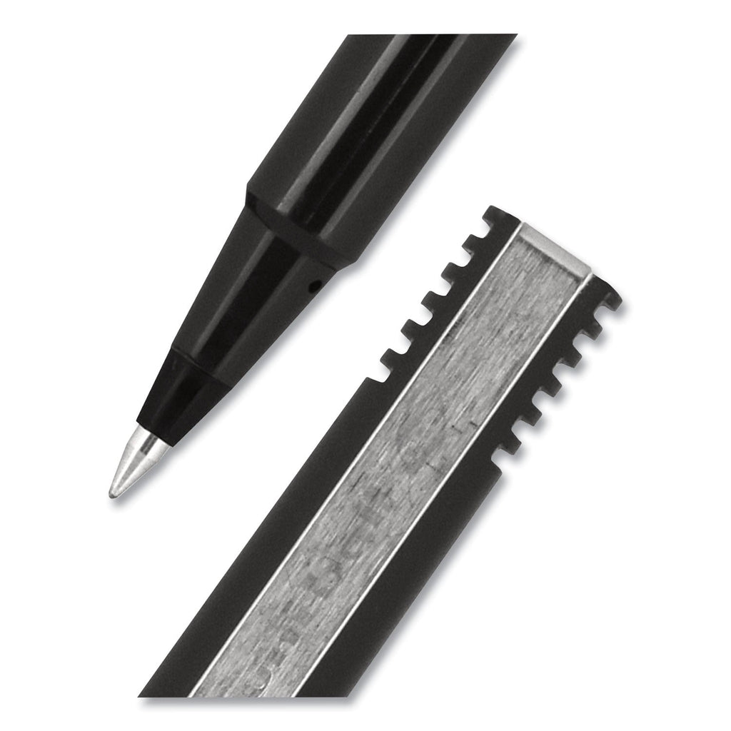 uniball Roller Ball Pen, Stick, Micro 0.5 mm, Black Ink, Black Matte Barrel, 36/Pack