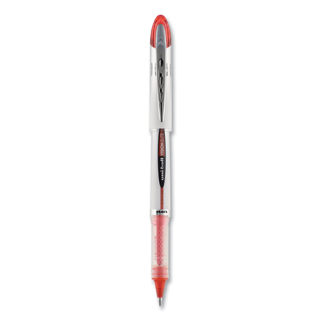 uniball VISION ELITE Roller Ball Pen, Stick, Bold 0.8 mm, Red Ink, White/Red Barrel