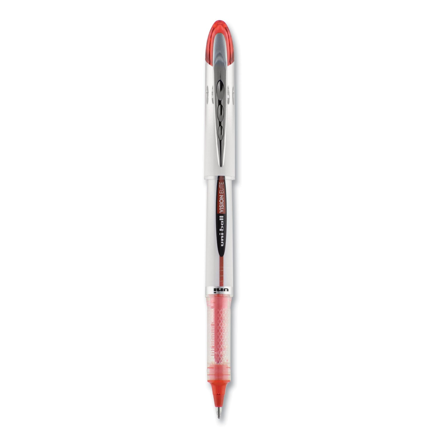 uniball VISION ELITE Roller Ball Pen, Stick, Bold 0.8 mm, Red Ink, White/Red Barrel