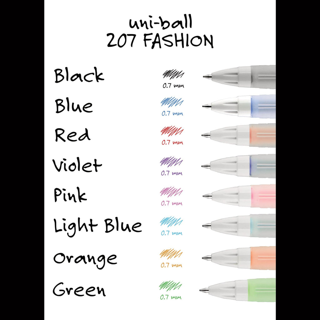 uniball Signo 207 Gel Pen, Retractable, Medium 0.7 mm, Assorted Ink and Barrel Colors, 8/Pack