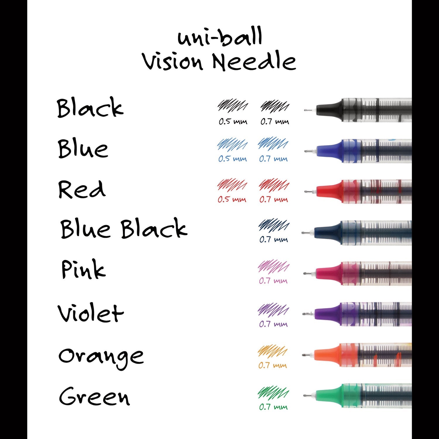 uniball VISION Needle Roller Ball Pen, Stick, Fine 0.7 mm, Blue Ink, Silver Barrel, Dozen