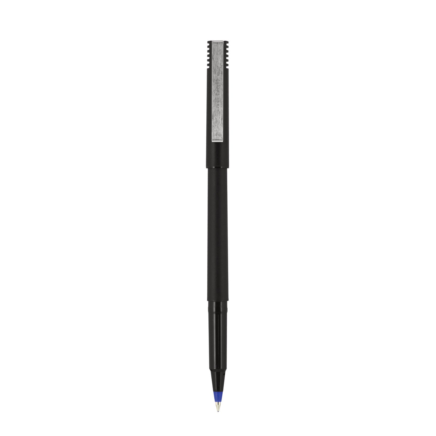 uniball Roller Ball Pen, Stick, Micro 0.5 mm, Black Ink, Black Matte Barrel, 36/Pack