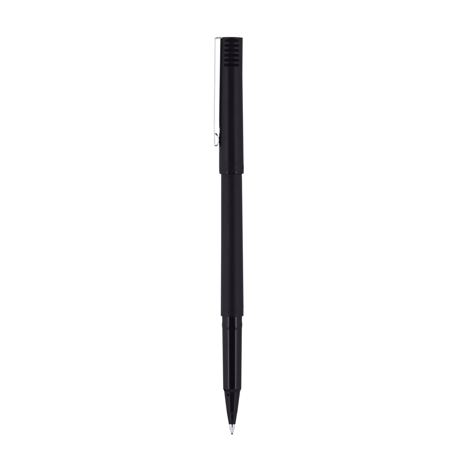 uniball Roller Ball Pen, Stick, Micro 0.5 mm, Black Ink, Black Matte Barrel, 36/Pack