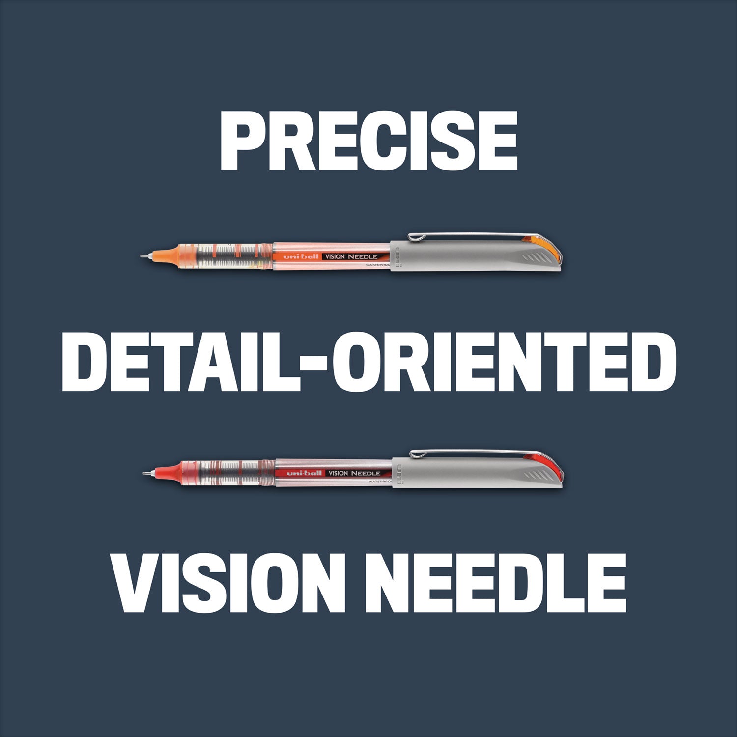uniball VISION Needle Roller Ball Pen, Stick, Fine 0.7 mm, Blue Ink, Silver Barrel, Dozen