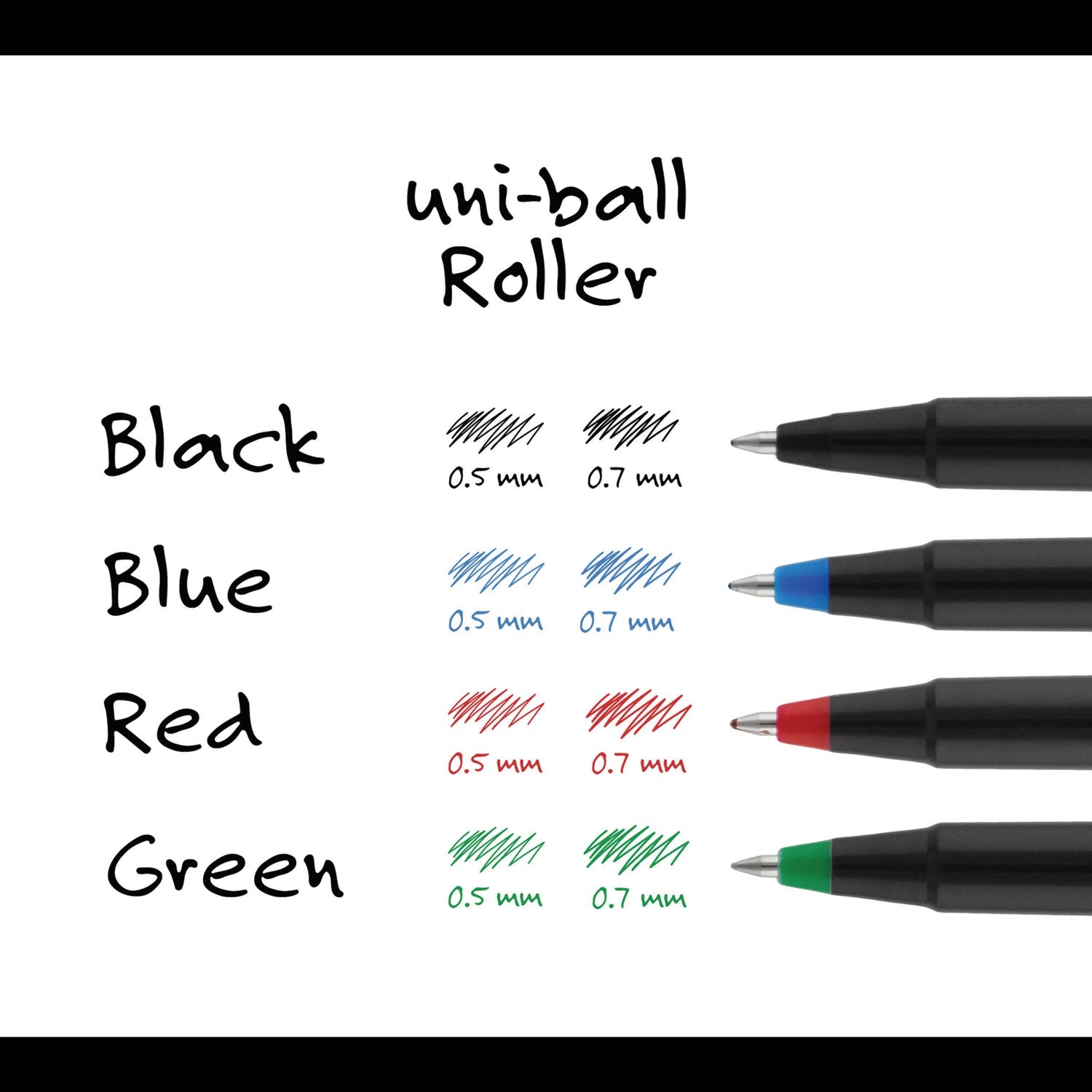 uniball Roller Ball Pen, Stick, Micro 0.5 mm, Red Ink, Black Matte Barrel, Dozen