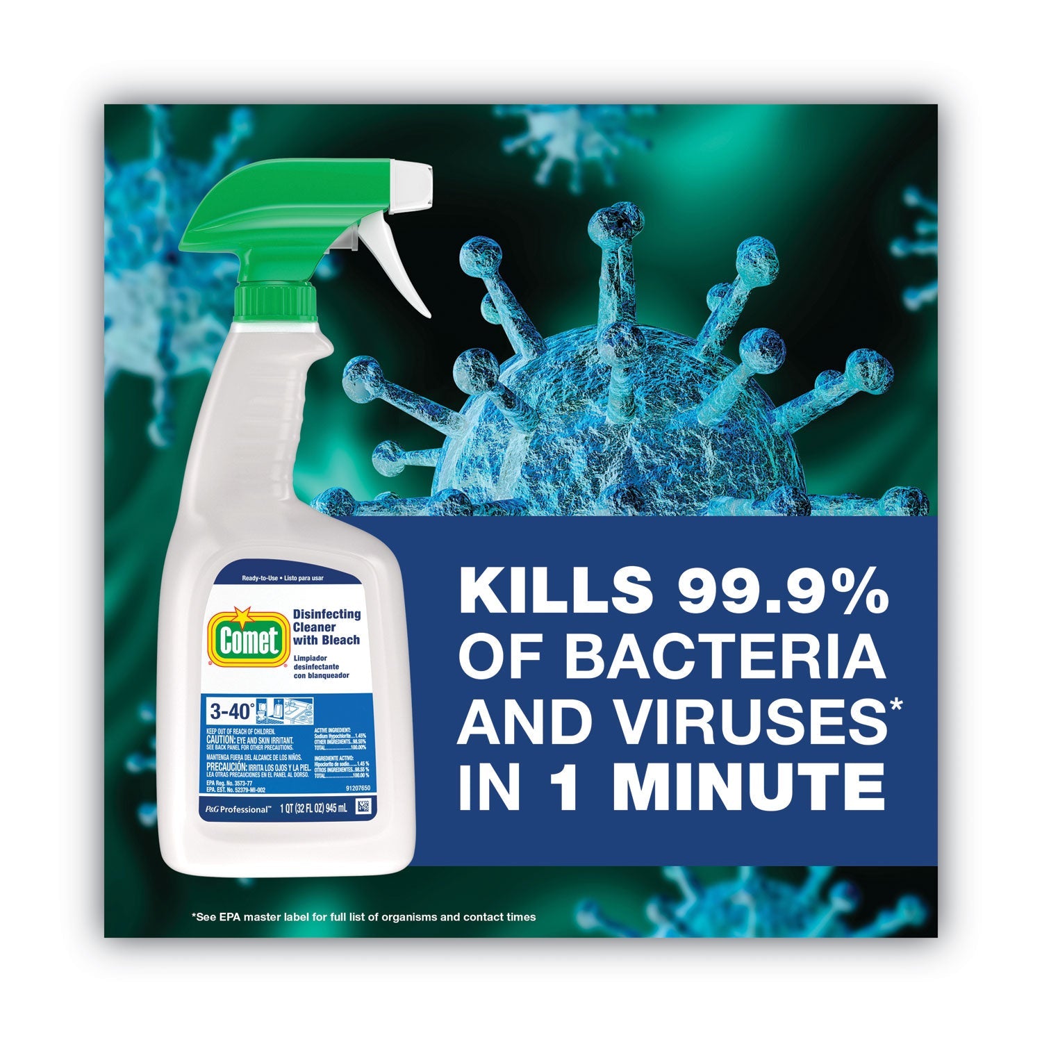 Comet Disinfecting Cleaner w/Bleach, 1 gal Bottle, 3/Carton
