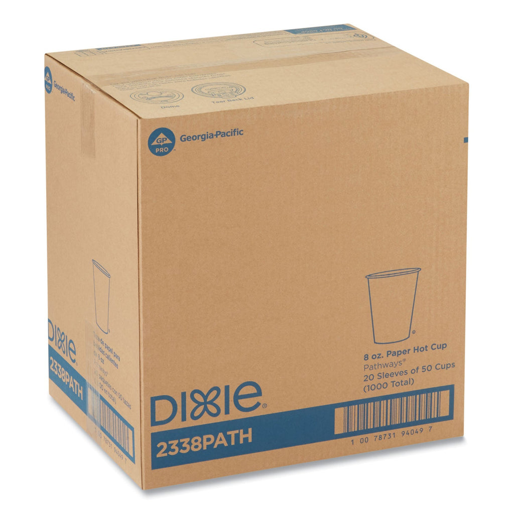 Dixie Pathways Paper Hot Cups, 8 oz, White/Green, 50/Pack