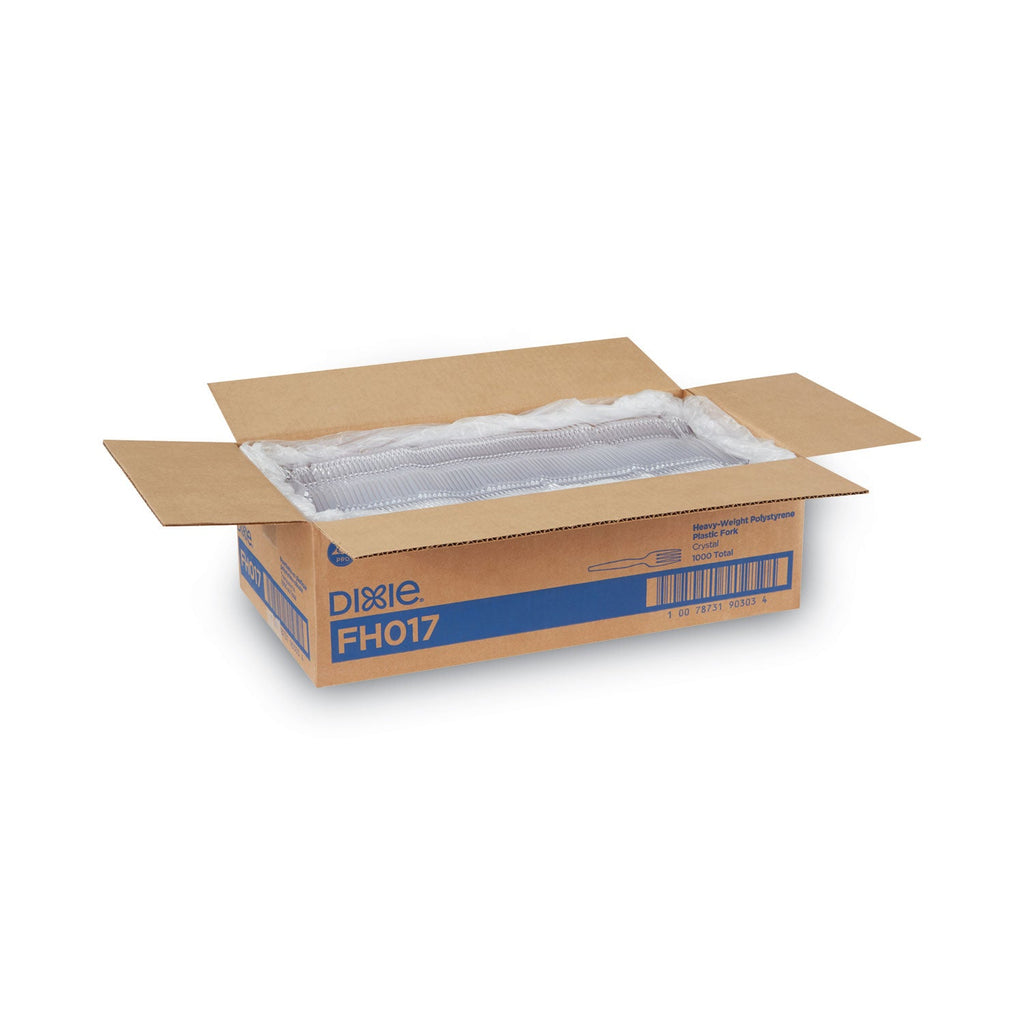 Dixie Plastic Cutlery, Forks, Heavyweight, Clear, 1,000/Carton