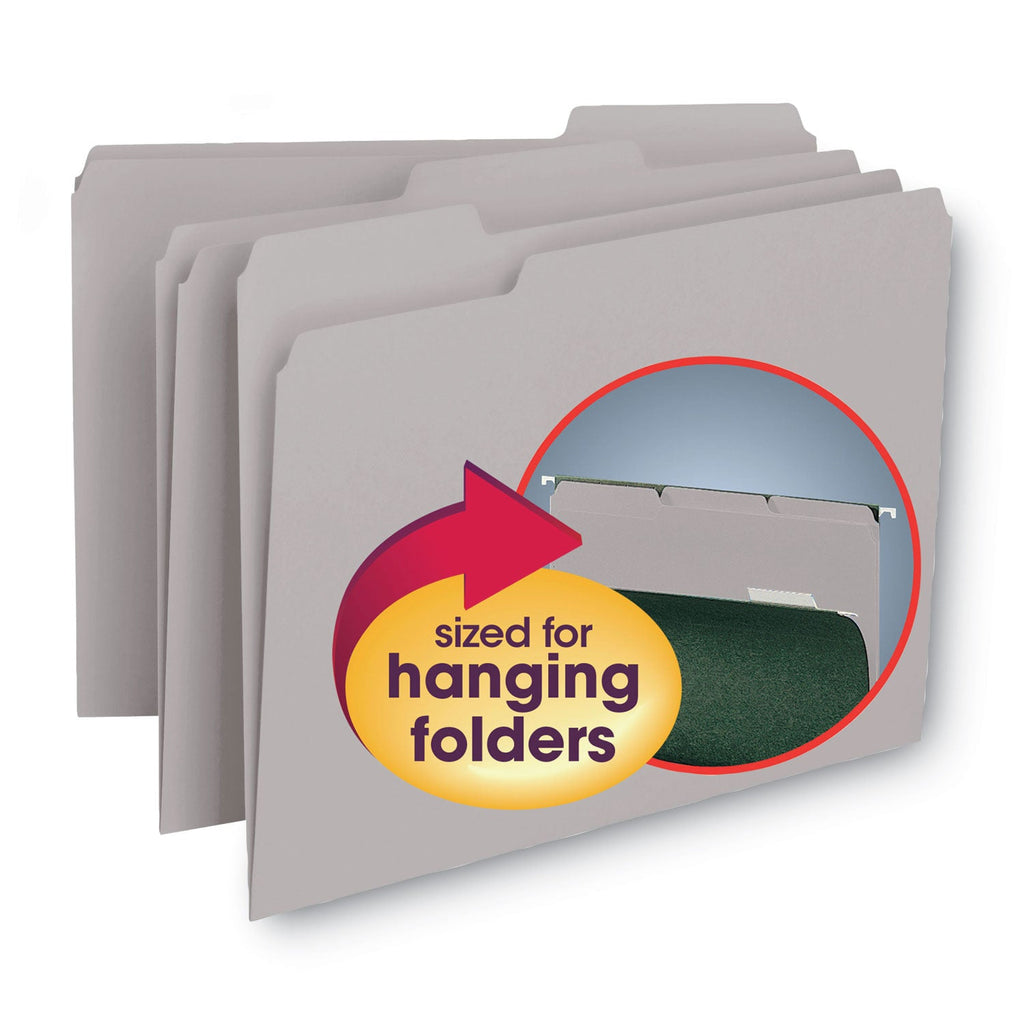Smead Interior File Folders, 1/3-Cut Tabs: Assorted, Letter Size, 0.75" Expansion, Gray, 100/Box