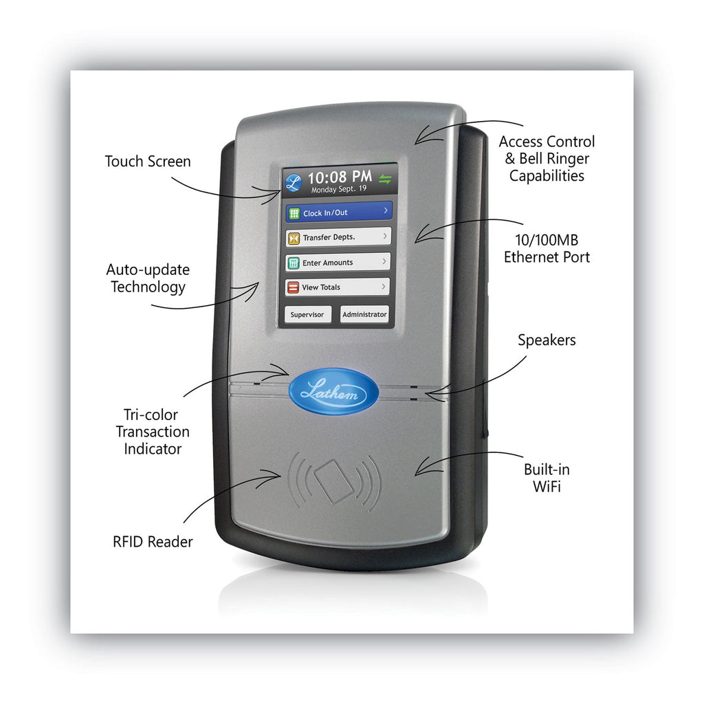 Lathem PC700 Online WiFi TouchScreen Time and Attendance System, LCD Display, Gray