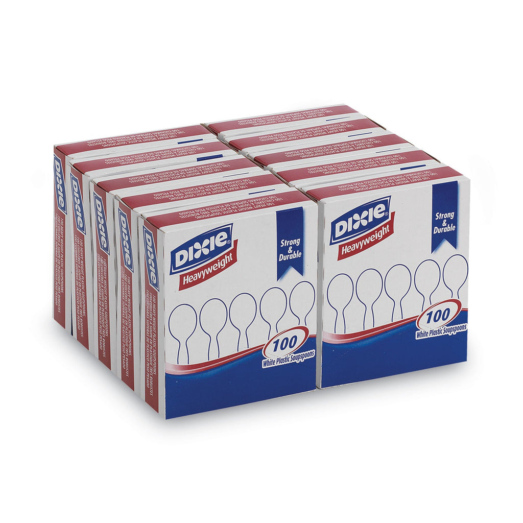 Dixie Plastic Cutlery, Heavyweight Soup Spoons, White, 1,000/Carton