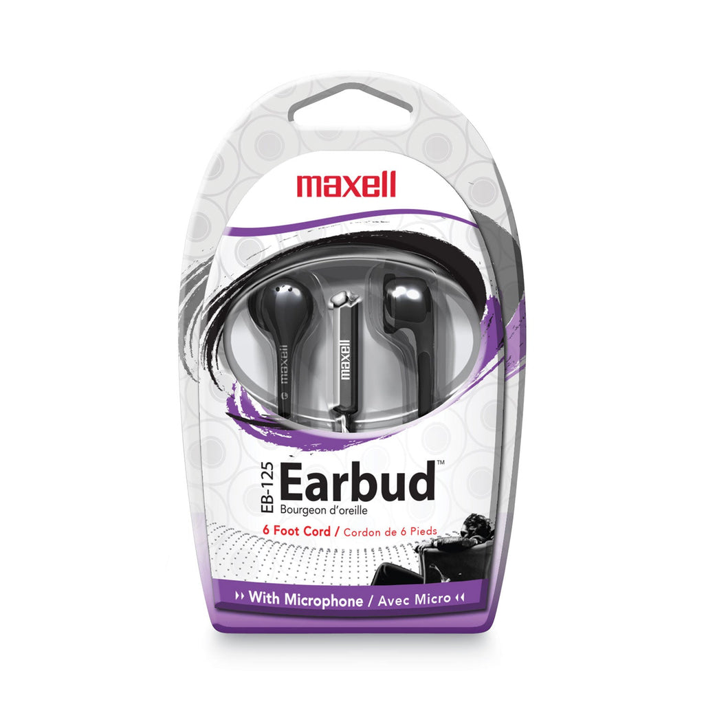 Maxell EB125 Earbud with MIC, 6 ft Cord, Black