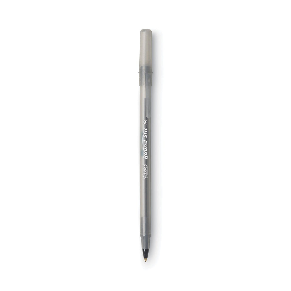 BIC Round Stic Xtra Life Ballpoint Pen Value Pack, Stick, Medium 1 mm, Black Ink, Smoke Barrel, 60/Box