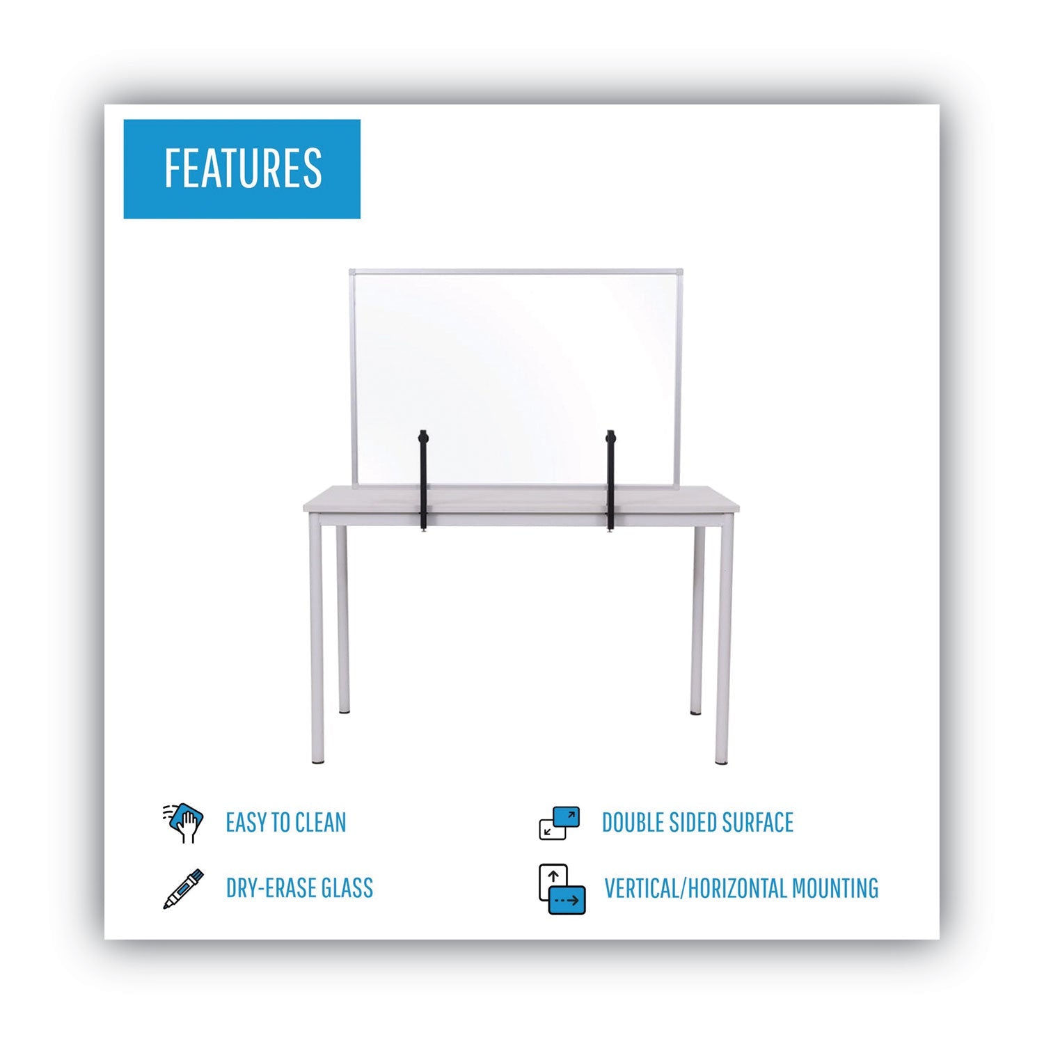 MasterVision Protector Series Glass Aluminum Desktop Divider, 35.4 x 0.16 x 23.6, Clear