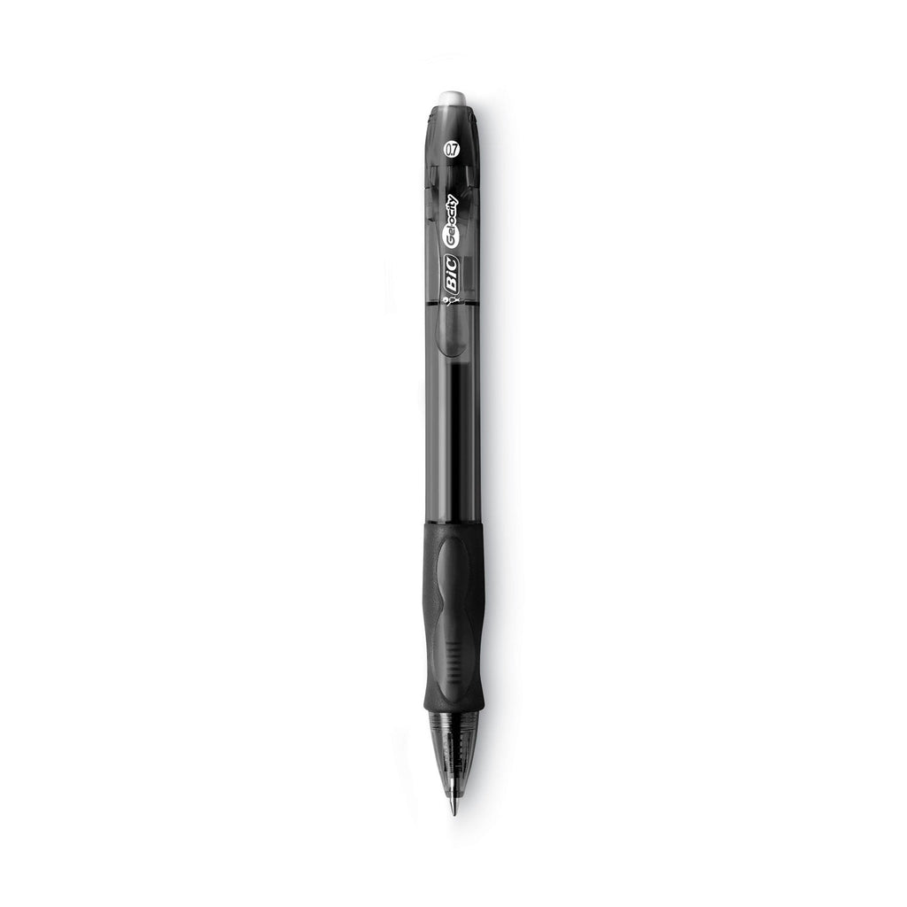 BIC Gel-ocity Gel Pen, Retractable, Medium 0.7 mm, Black Ink, Translucent Black Barrel, Dozen