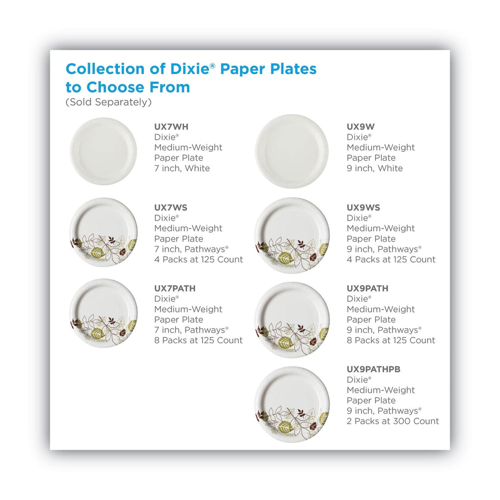Dixie Pathways Soak-Proof Shield Mediumweight Paper Plates, WiseSize, 8.5" dia, Green/Burgundy, 125/Pack