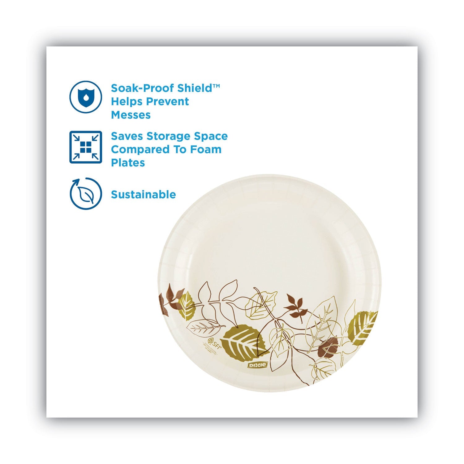 Dixie Pathways Soak-Proof Shield Mediumweight Paper Plates, WiseSize, 8.5" dia, Green/Burgundy, 125/Pack
