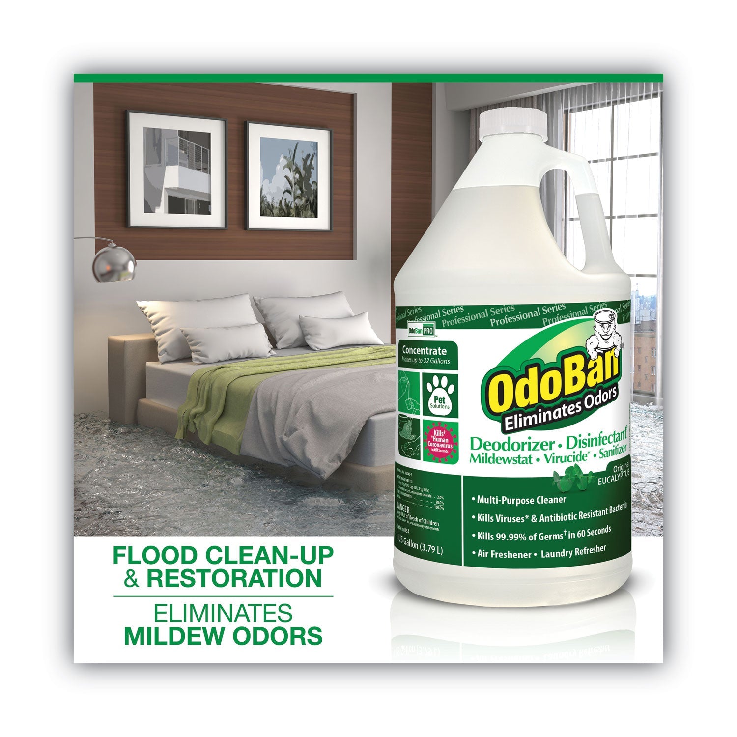 OdoBan Concentrated Odor Eliminator and Disinfectant, Eucalyptus, 1 gal Bottle