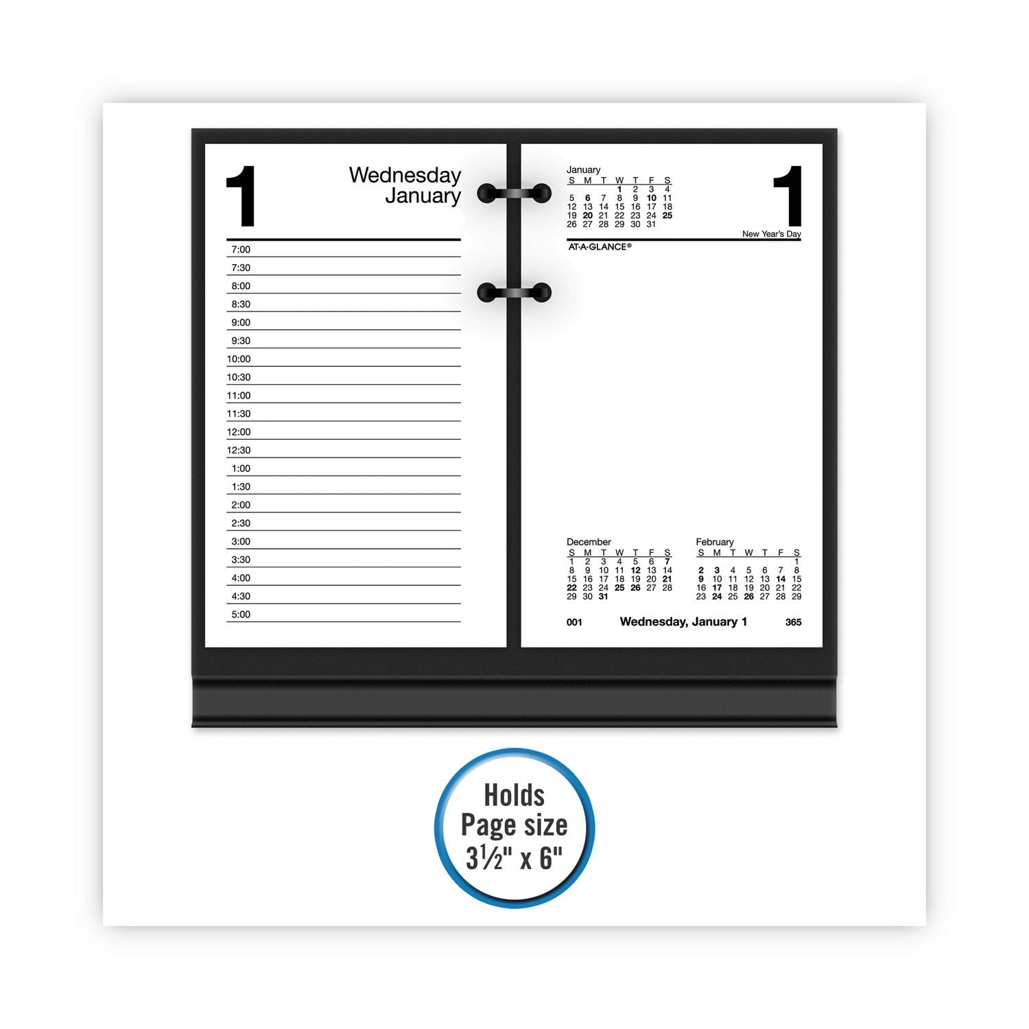 AT-A-GLANCE Desk Calendar Base for Loose-Leaf Refill, 3.5 x 6, Black