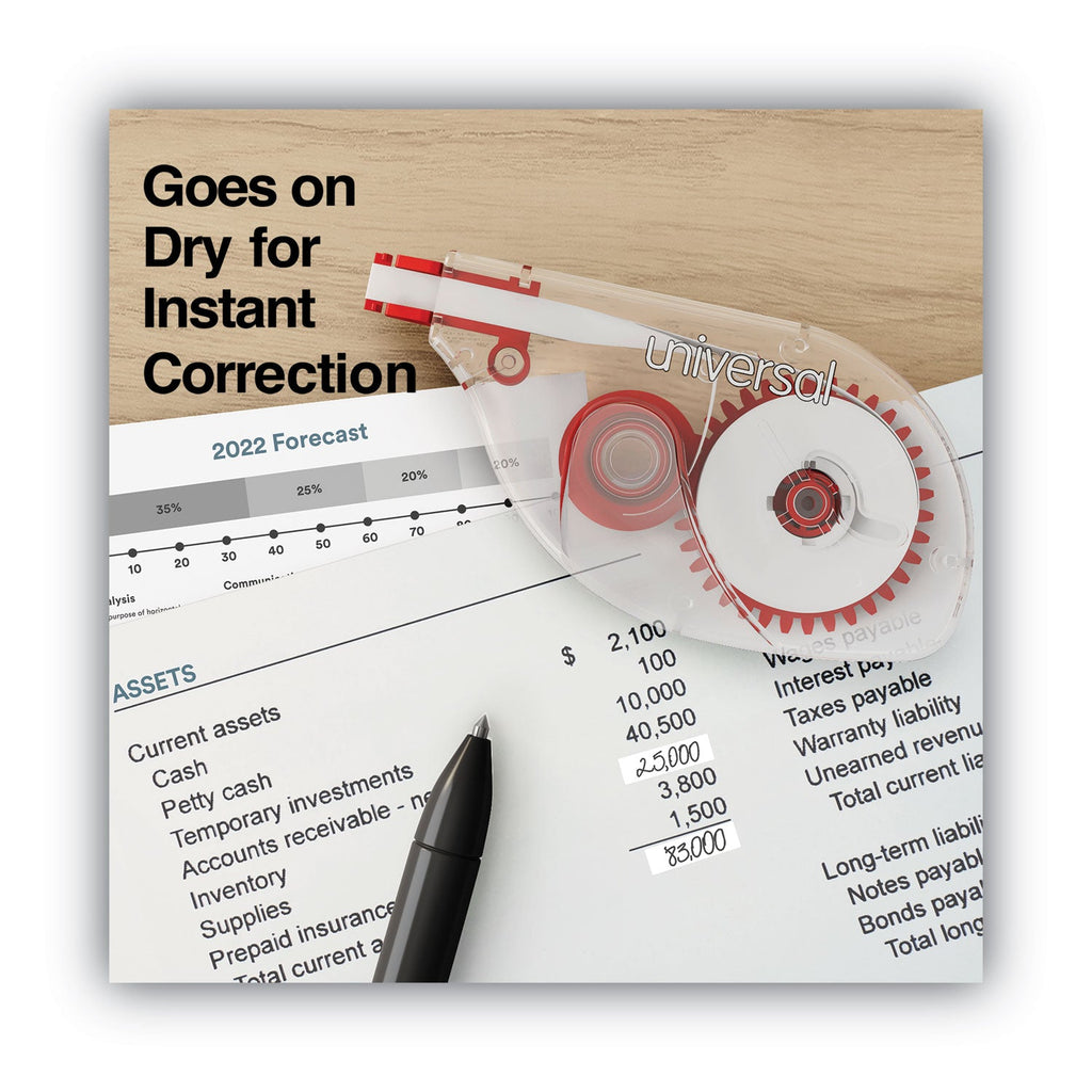 Universal Side-Application Correction Tape, Non-Refillable, Transparent Gray/Red Applicator,  0.2" x 393", 10/Pack