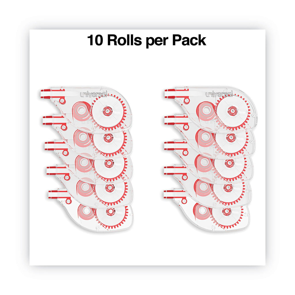 Universal Side-Application Correction Tape, Non-Refillable, Transparent Gray/Red Applicator,  0.2" x 393", 10/Pack