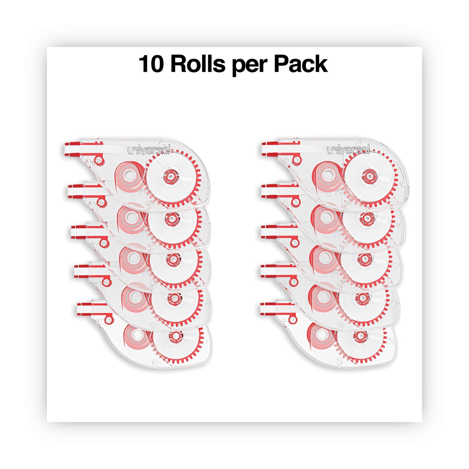 Universal Side-Application Correction Tape, Non-Refillable, Transparent Gray/Red Applicator,  0.2" x 393", 10/Pack