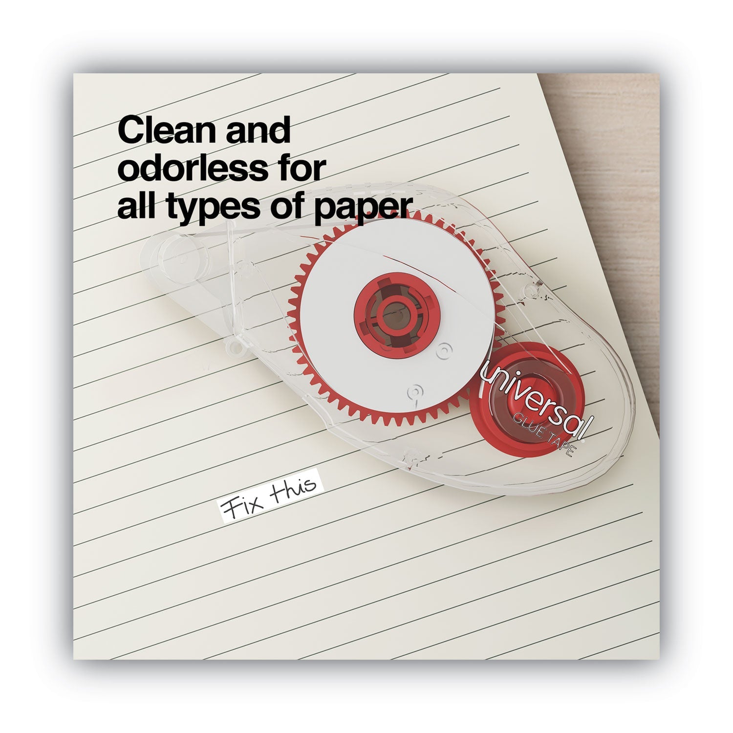 Universal Double-sided Adhesive Tape Roller, 0.38" x 32.83 ft, Dries Clear, 2/Pack